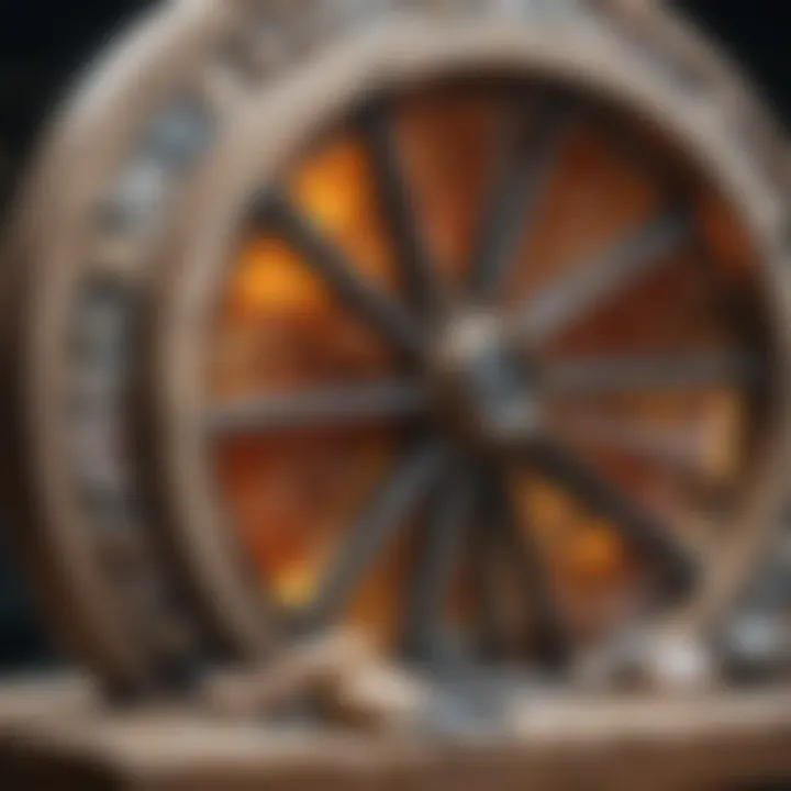 A detailed close-up of a lapidary wheel in operation