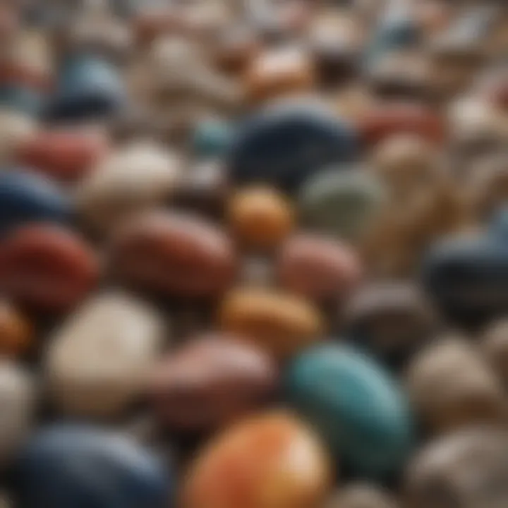 A variety of polished rocks displayed in an organized manner, highlighting their vibrant colors.