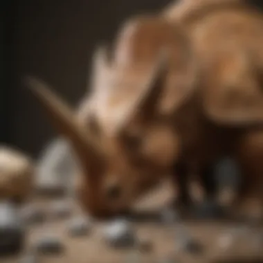 A close-up view of the materials used in making stuffed triceratops