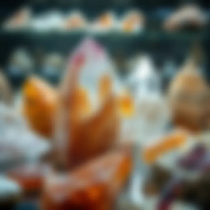 Varieties of mined quartz displayed in a collector's showcase