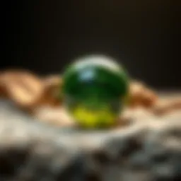 Close-up of moldavite bead showcasing its unique texture and color