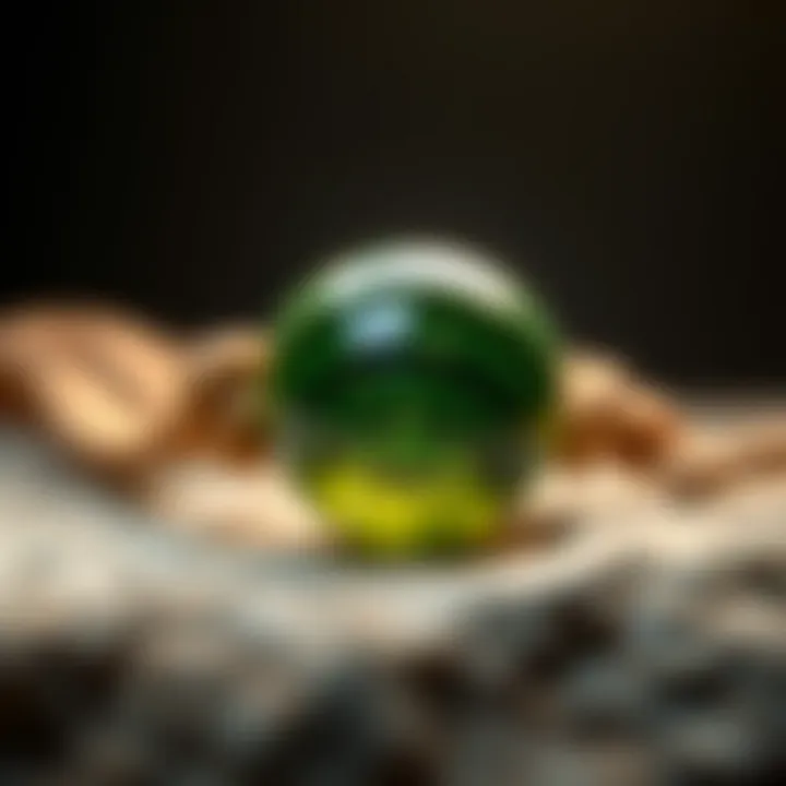 The Unique Texture of Moldavite Beads Close-up of moldavite bead showcasing its unique texture and color