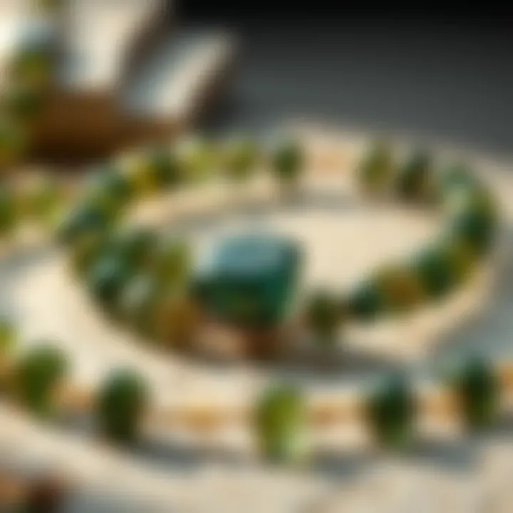 Artistic Arrangement of Moldavite in Jewelry Moldavite beads arranged artistically in a jewelry setting