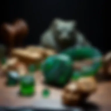 Cultural Significance of Moldavite Beads Moldavite beads displayed next to cultural artifacts representing their significance