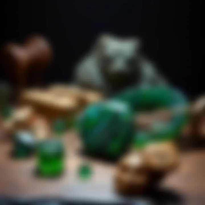 Cultural Significance of Moldavite Beads Moldavite beads displayed next to cultural artifacts representing their significance