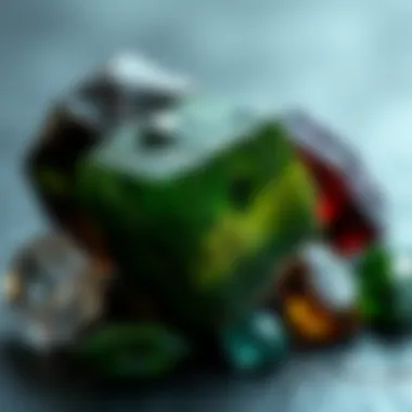 The Rarity of Moldavite Among Gemstones Moldavite displayed alongside other gemstones to highlight its rarity