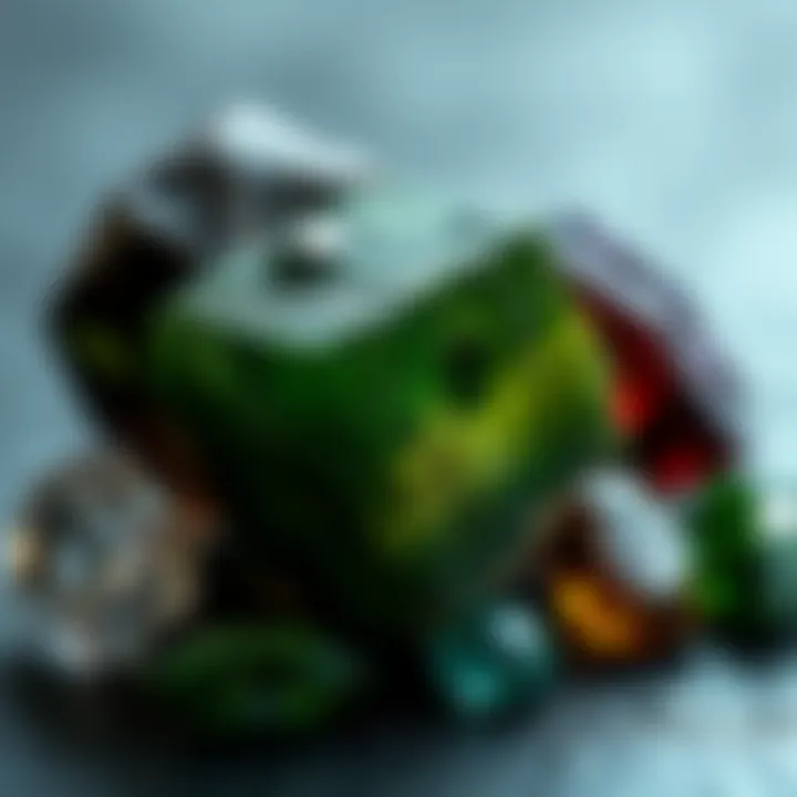 The Rarity of Moldavite Among Gemstones Moldavite displayed alongside other gemstones to highlight its rarity