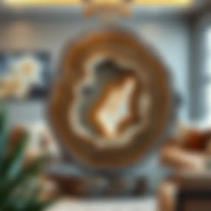 Polished Geode as Home Decor Elegant home decor featuring a large, polished geode that enhances interior aesthetics