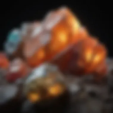 Close-up of Luminescent Minerals A close-up view of luminescent minerals showcasing their vibrant glow in dark conditions