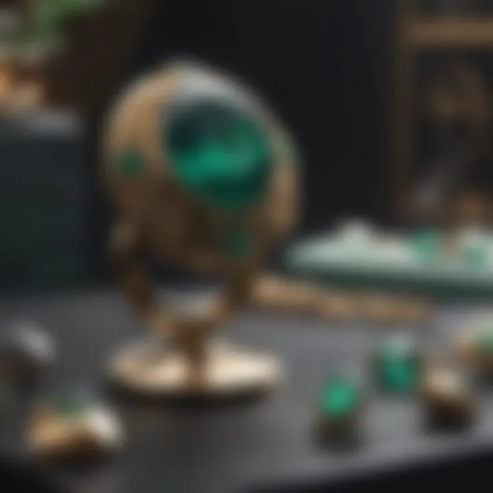 An elegant display of emerald jewelry that highlights various sales avenues.