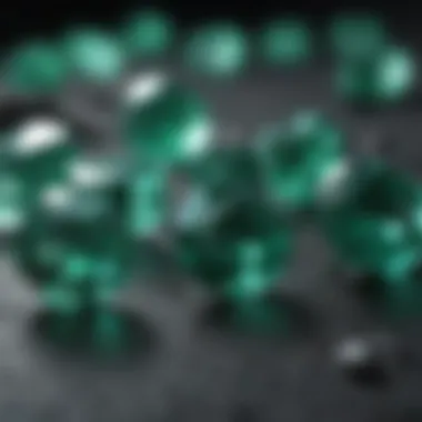 A modern online marketplace interface where emeralds are listed for sale.