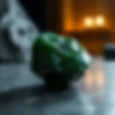 Elegantly Preserved Dark Green Stone A beautifully preserved dark green stone displayed in an elegant setting, emphasizing its value.