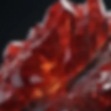 Close-Up of Red Crystal Texture A close-up view of a single red crystal highlighting its texture
