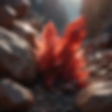 Red Crystals in Geological Context An illustration of red crystals in their natural geological setting