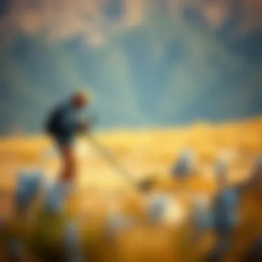 Novice practicing gold metal detection in a scenic location