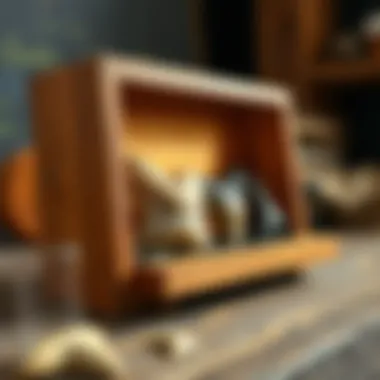 Close-up view of a custom-designed shark tooth display box made from reclaimed wood, showcasing the teeth artistically.