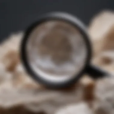 A magnifying glass over a piece of quartz, highlighting its unique features