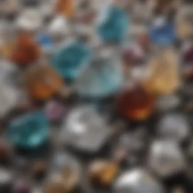 An array of crystals displayed in a systematic classification manner