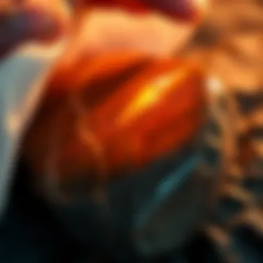 Shiny Rock Finish Close-up of a rock being polished with a cloth, highlighting the shine