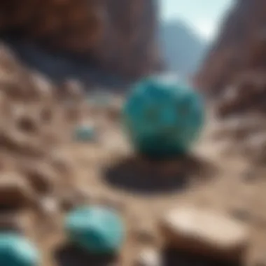 Geological Wonders: Turquoise Mining Site Scenic view of turquoise mining site highlighting geological features