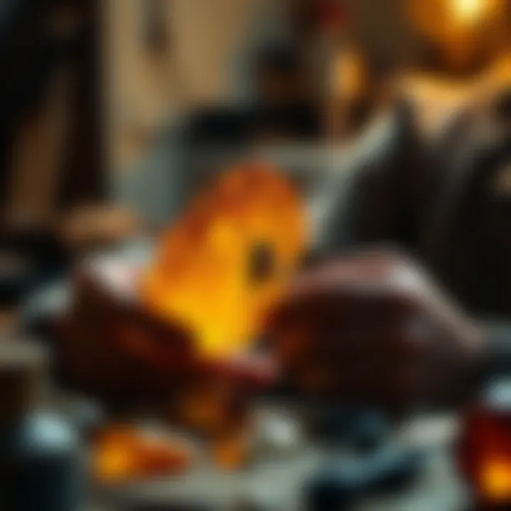 An artisan skillfully crafting amber insect jewellery