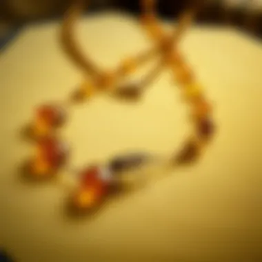 An elegant amber insect necklace displayed on a velvet background