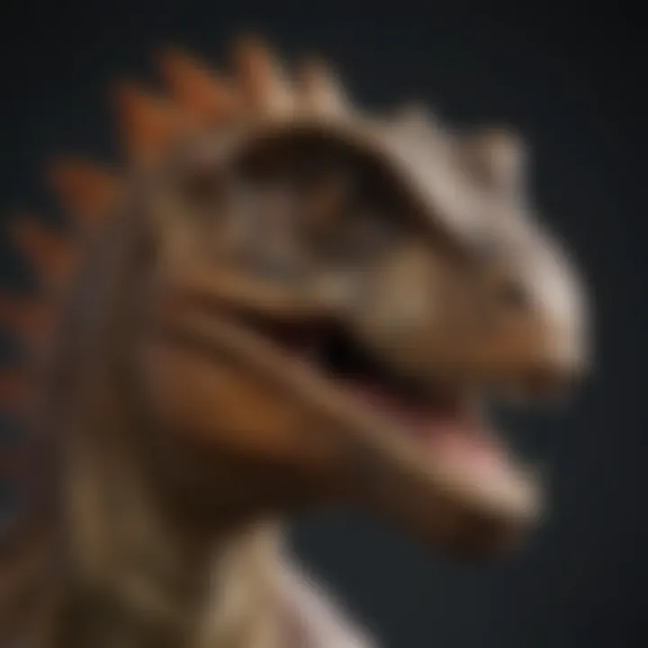 A close-up of a vintage dinosaur bobble head showcasing its intricate details