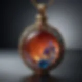 A close-up of a beautifully crafted gemstone bottle necklace showcasing intricate designs.