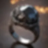 Close-up of a meteorite stone embedded in an elegant ring