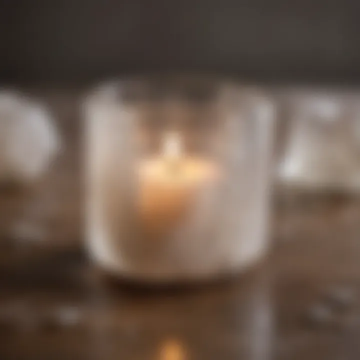 Glistening selenite votive holder with candle