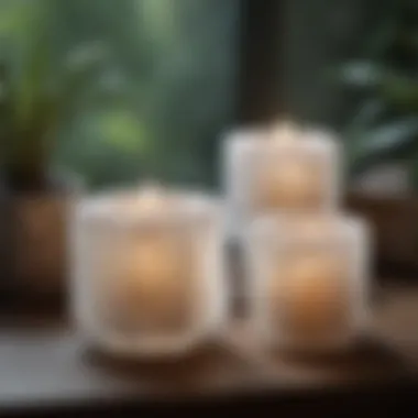 Selenite votive holders displayed in a serene setting