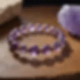 Detailed view of an amethyst stretch bracelet highlighting its unique gemstones