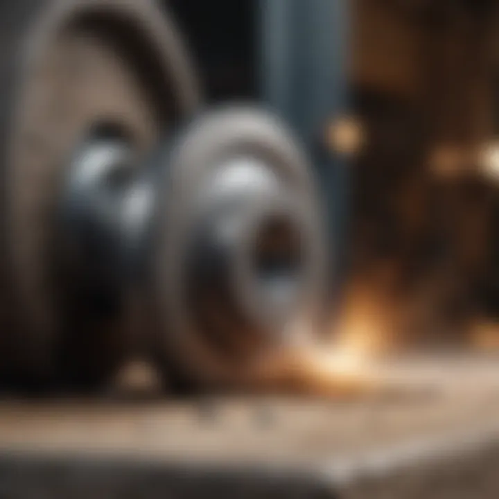 Close-up of a grinding wheel in action, illustrating the technique of stone shaping