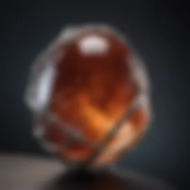 A close-up view of a beautifully wrapped gemstone in wire