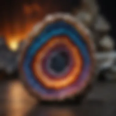 Polished Geode Display A beautifully polished geode, highlighting its vibrant colors and patterns