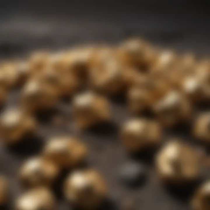 Close-up of gold nuggets found using a metal detector