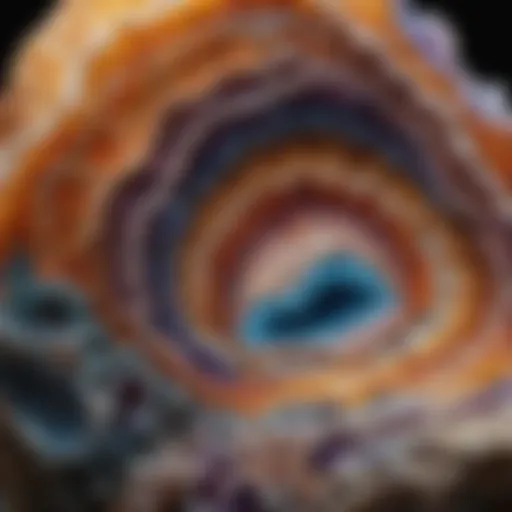 Stunning close-up of a vibrant colored geode showcasing its intricate crystal patterns
