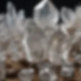 A close-up of clear quartz crystals showcasing their natural brilliance.