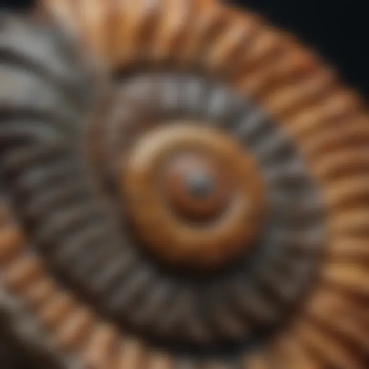 Close-up view of an authentic ammonite specimen highlighting its detailed texture and fossilized features.