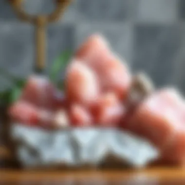 Artistic arrangement of pink crystal rocks in a decorative setting