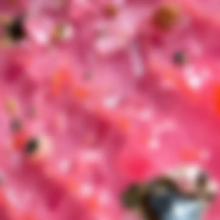 Close-up view of pink crystal rock highlighting its natural patterns and inclusions