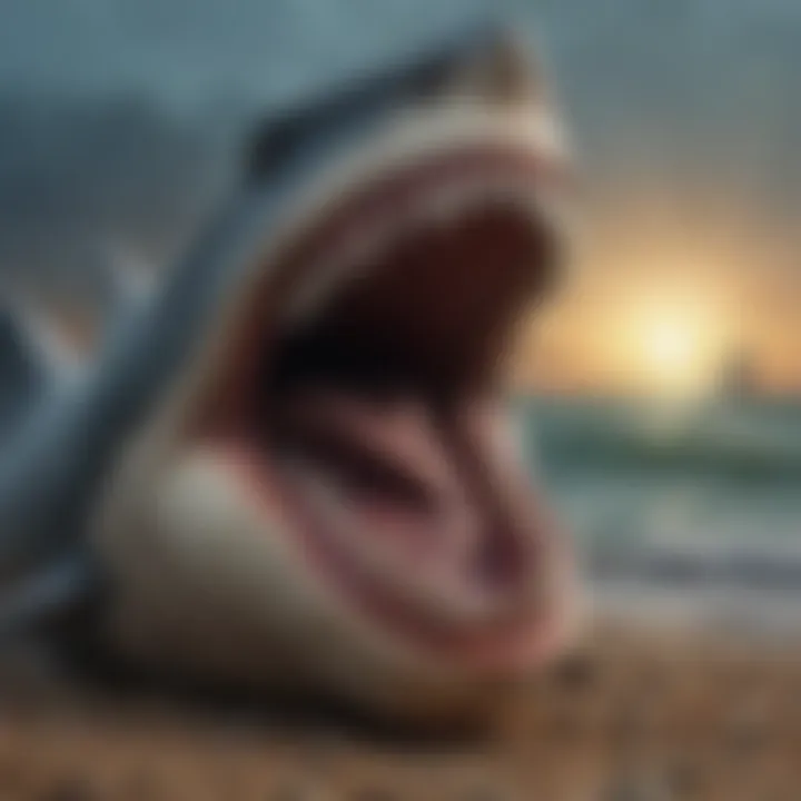 A detailed illustration of the megalodon's enormous teeth, showcasing its predatory prowess.