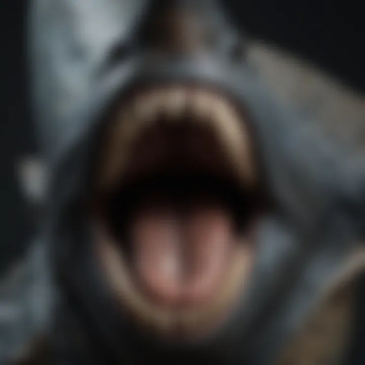 A close-up view of a megalodon tooth highlighting its texture and intricacies