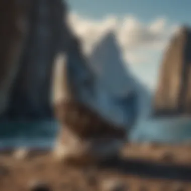 A stunning megalodon tooth displayed against a geological backdrop