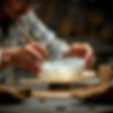 An artisan skillfully crafting a quartz bowl, highlighting craftsmanship