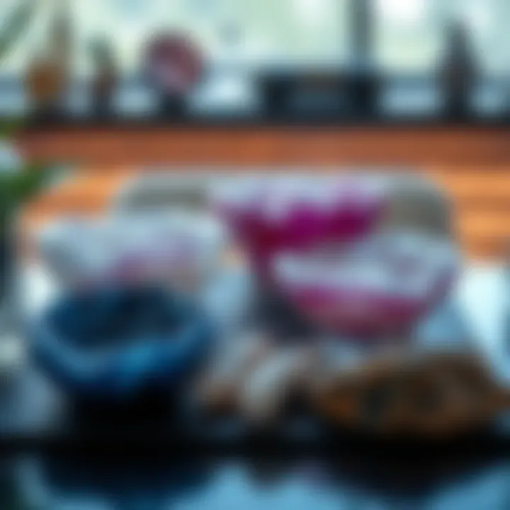 A beautifully arranged collection of quartz bowls in a modern decor setting