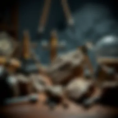 An educational setup showing meteor rocks alongside scientific instruments, emphasizing their role in earth science