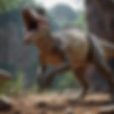 An artist's impression of a theropod dinosaur using its claws in a natural setting.