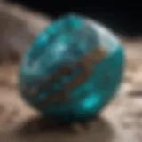 Close-up view of a turquoise gemstone showcasing its vibrant color and texture