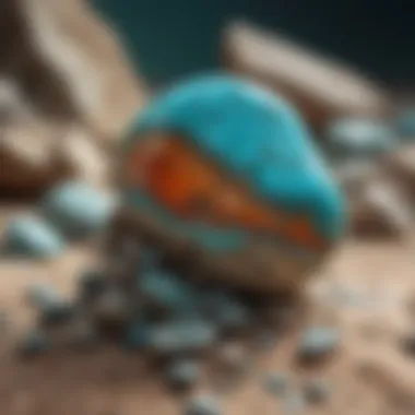 Natural Geological Formation of Turquoise A geological formation showcasing turquoise in its natural state within rock layers.
